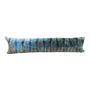 Blue Velvet Lumbar Pillow With Silk Backing