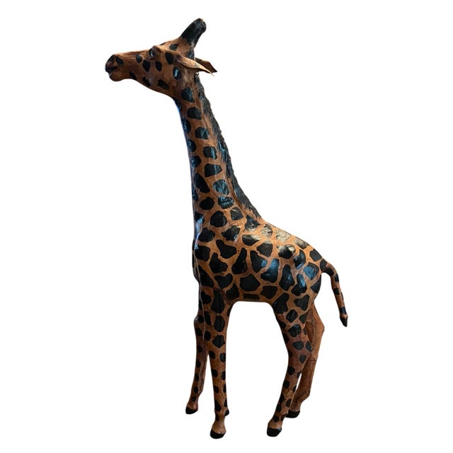 Vintage 18” Leather Wrapped African Giraffe Figurine. Hand crafted and hand painted in India. Featuring detailed...