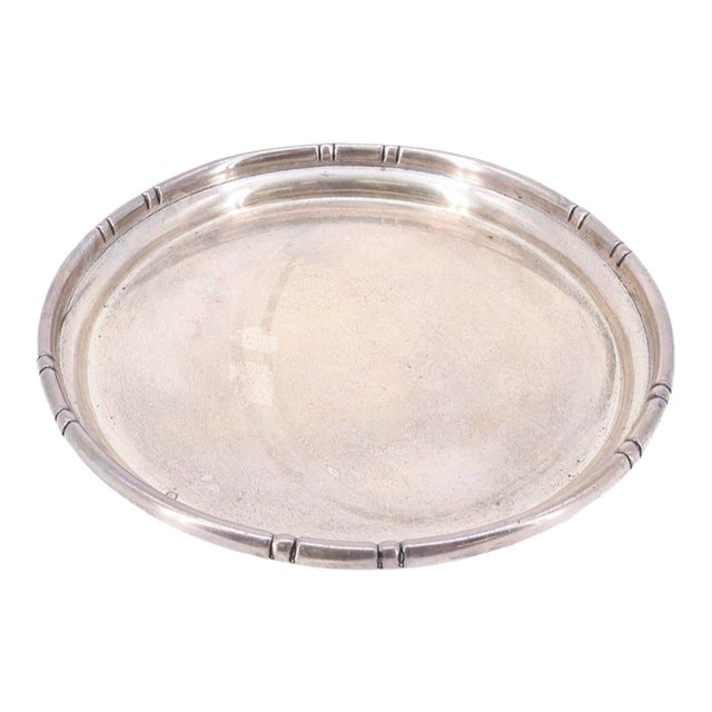 Vintage Sterling Silver Bamboo Pattern Round Tray - Marked For Sale