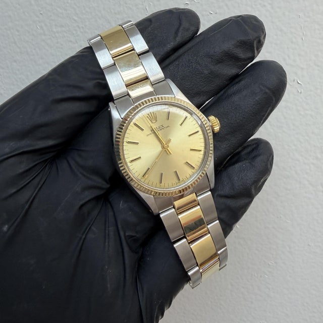 Vintage Rolex Oyster Perpetual 6551 Two Tone 18k Gold Champagne Dial 31mm Watch For Sale In Miami - Image 6 of 9