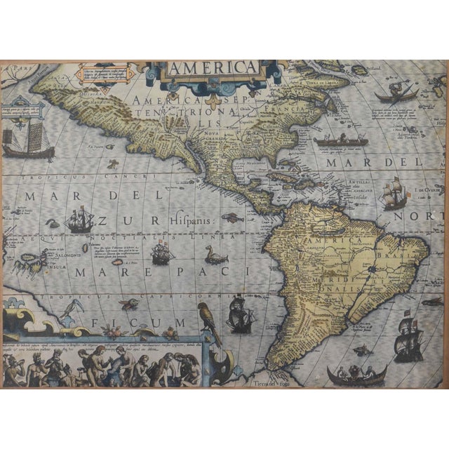Step back in time with this handsome framed print depicting a historic map of the Americas. This is a reproduction of the...