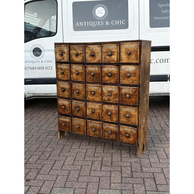 Antique Bank of 25 Shop Drawers with Hand-Painted Names For Sale - Image 10 of 14