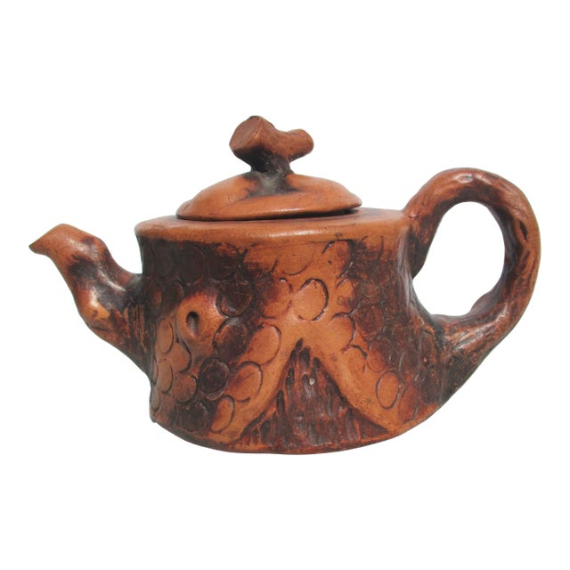 Chinese Folk Art Terra Cotta TeaPot Vintage 50s' For Sale