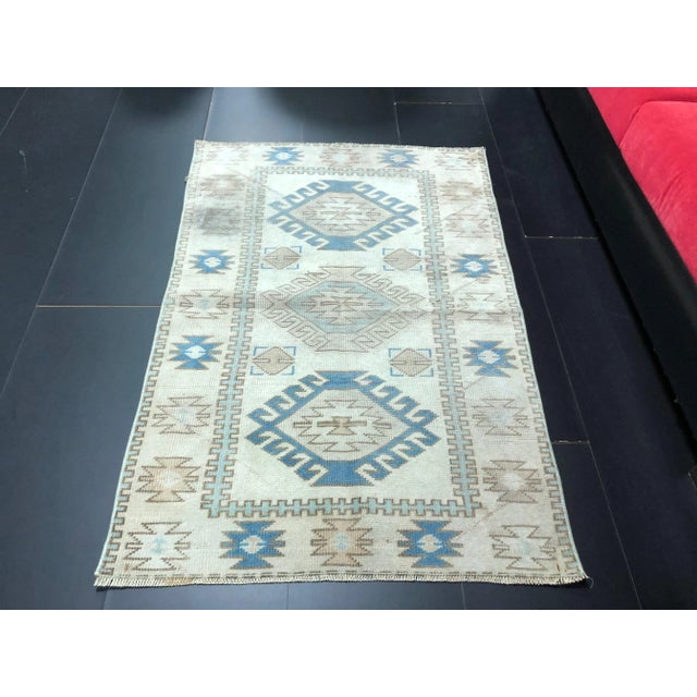 Boho Chic Vintage Geometric Design Faded Turkish Rug For Sale - Image 3 of 11