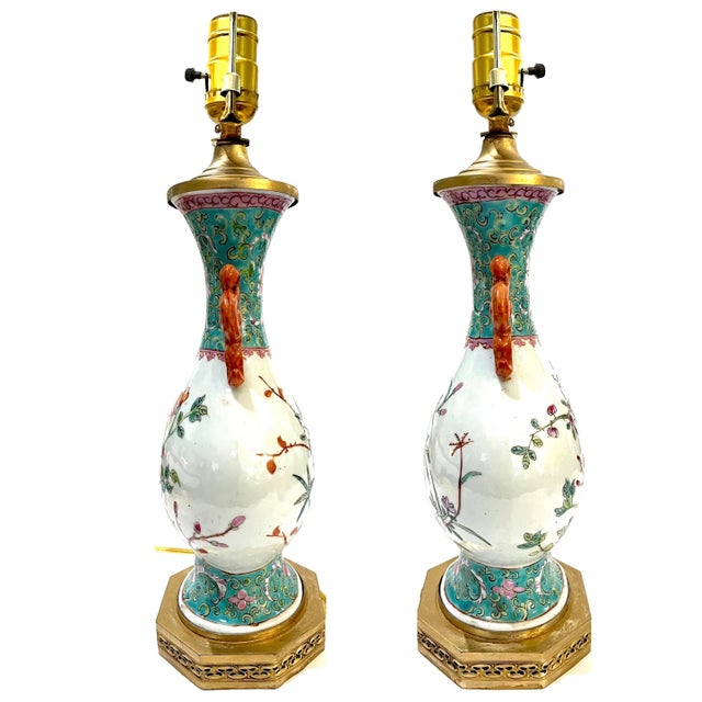 Metal 1920's Chinese Famille Rose Porcelain Vase Table Lamp - Newly Rewired For Sale - Image 7 of 12