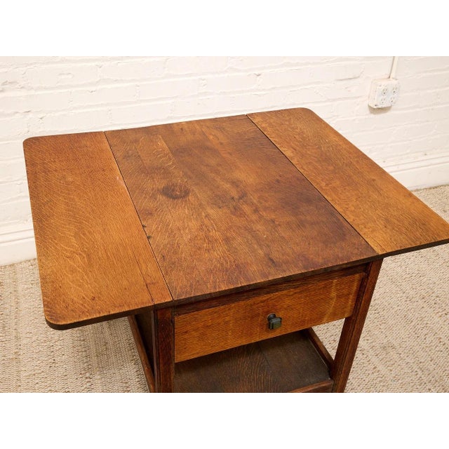 Chestnut Vintage Oak Rolling Side Table Cart With Drawer and Lower Shelf For Sale - Image 8 of 12