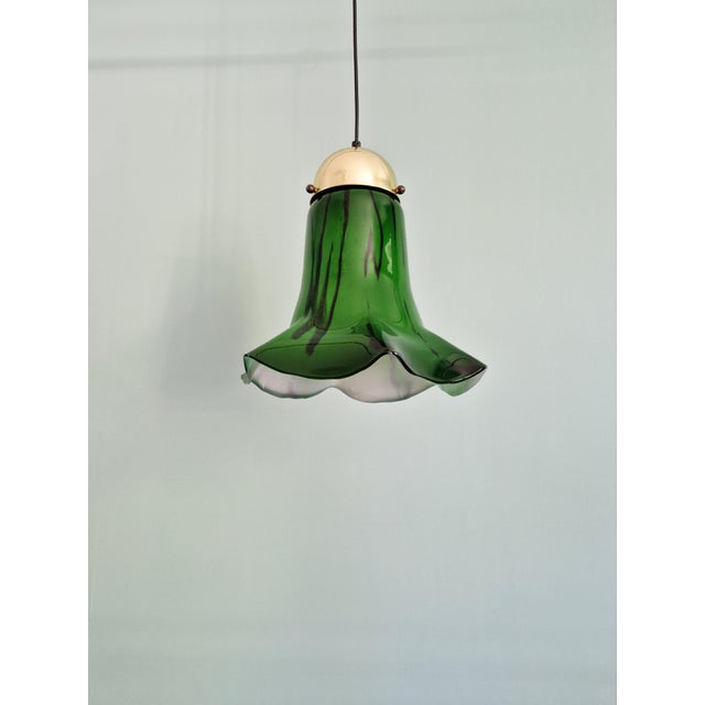 Mid-Century Modern Green Marbled Opaline Glass Pendant Light from Peill & Putzler, 1970s For Sale - Image 3 of 18