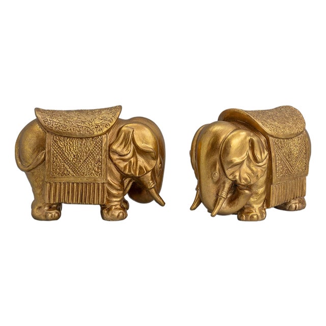 Royal Gold Elephant Bookends, Set of 2 For Sale