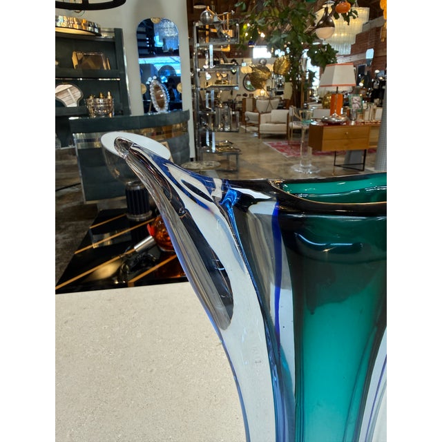 Italian Murano Sommerso Blue and Teal Art Glass Vase, Italy, Mid-Century For Sale - Image 3 of 9