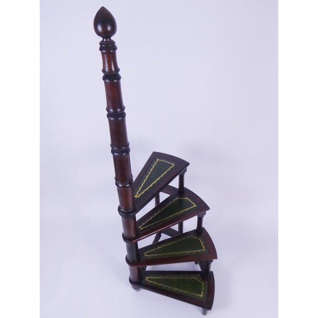 Large Victorian Wooden Library Stairs with Green Leather Inserts, 1950s For Sale - Image 6 of 10