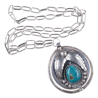 Vintage Navajo Spinner pendant Sterling, turquoise, and coral For Sale