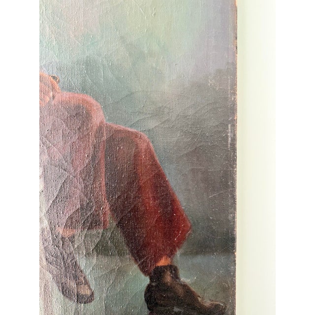 Realism Vintage Acrylic on Canvas Portrait of an Elderly Man For Sale - Image 3 of 11