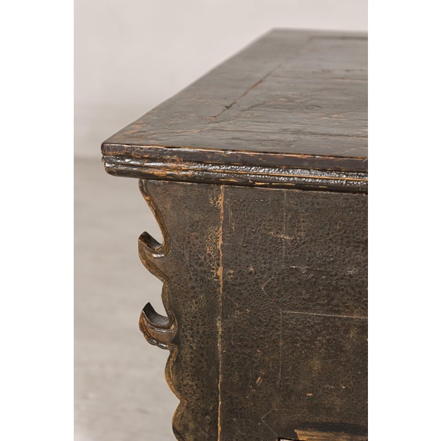 Low Kang Carved Sideboard with Brown Distressed Finish and Two Small Doors For Sale - Image 10 of 12