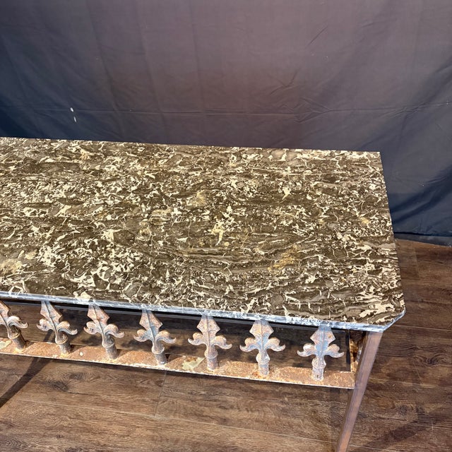 Antique French Wrought Iron Console Table With Marble Top For Sale - Image 9 of 10