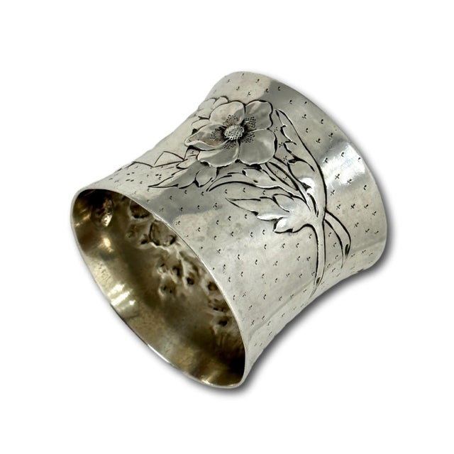 Late 19th Century Outstanding Large Antique Germany 800 Grade Continental Coin Silver Flower Decorated Napkin Ring Circa 1880s For Sale - Image 5 of 12