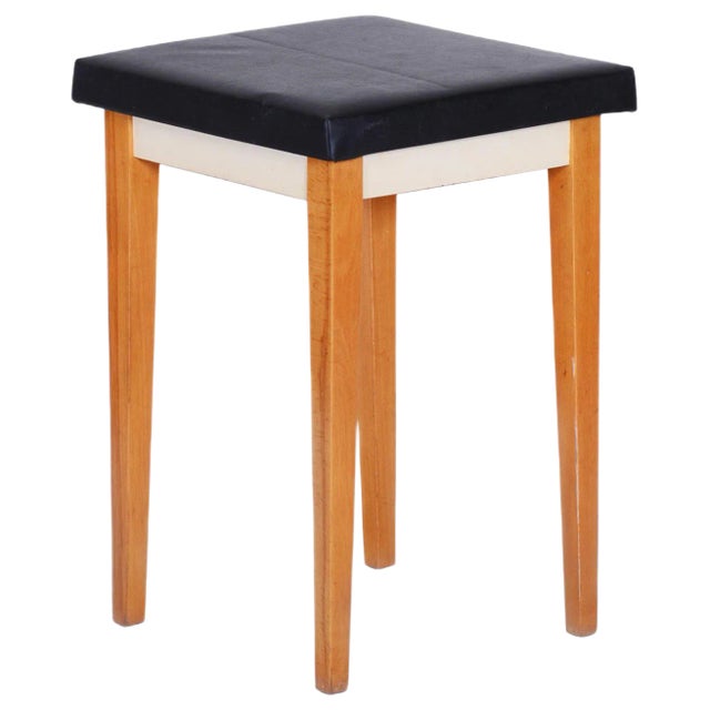 Mid-Century Black Beech Stool, 1950s For Sale