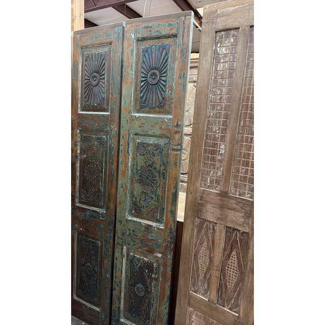 Hand-Carved Floral Wood Barn Door | Rustic Farmhouse Pantry & Interior Statement Door 80x32 For Sale - Image 4 of 5