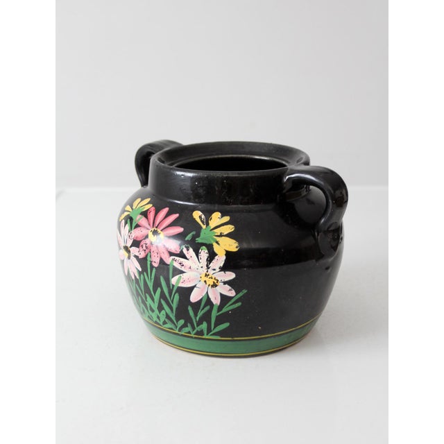 Ceramic Vintage Hand Painted Floral Pottery Vase For Sale - Image 7 of 11