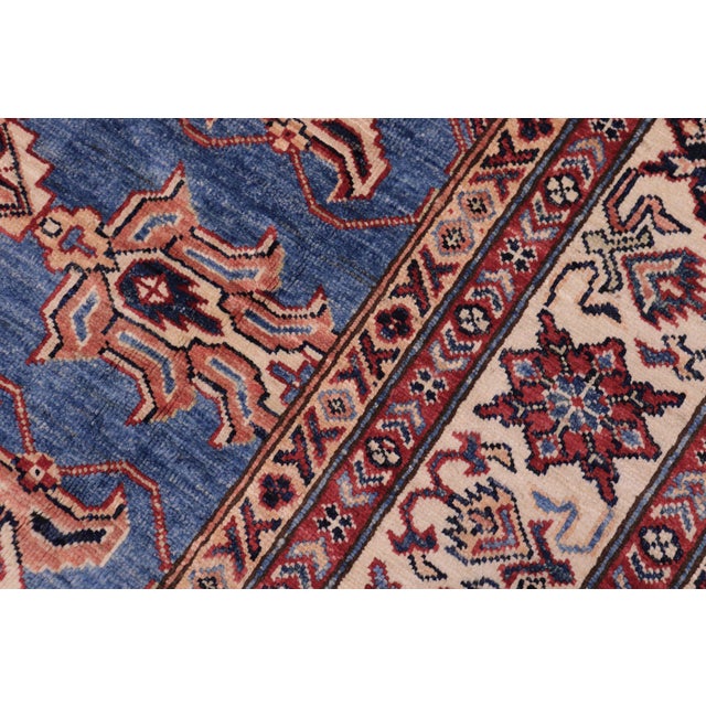 Rustic Super Kazak Lt. Blue/Ivory Wool Rug - 6'1'' X 9'6'' For Sale - Image 4 of 10