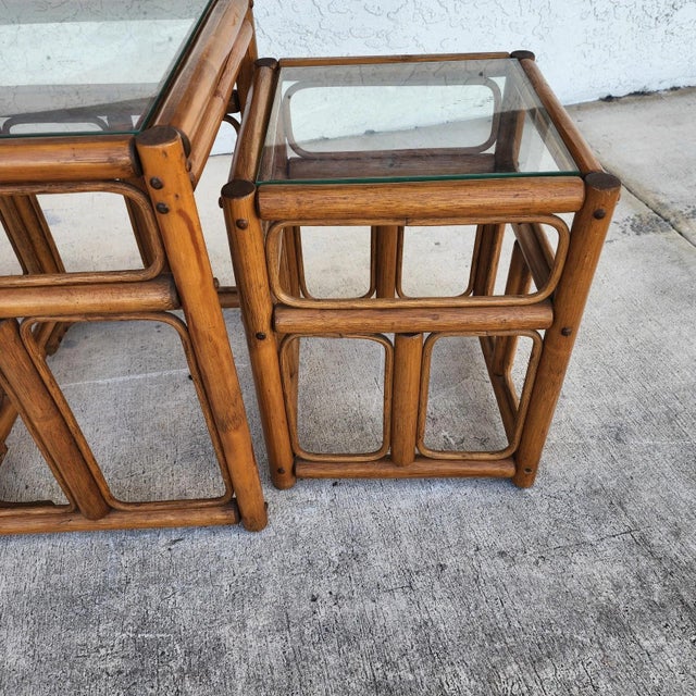 Franco Albini Style Bamboo Nesting Tables For Sale In Miami - Image 6 of 14