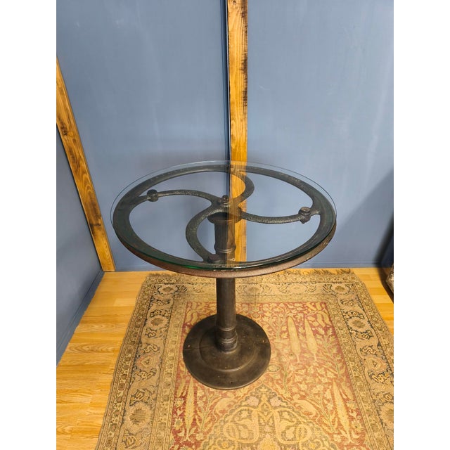Glass Top Table with Cast Iron Industrial Iron Machine Legs, 2010s, Set of 3 For Sale - Image 14 of 18