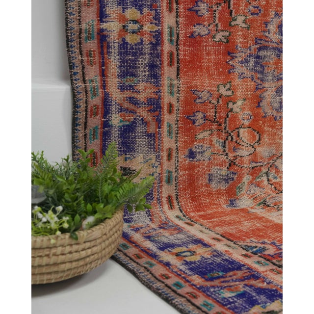 Orange 1970s Vintage Handmade Wool Cotton Orange Area Rug For Sale - Image 8 of 12