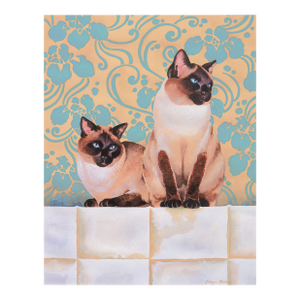 'Siamese Cats' by Kathryn Molineux Wilson, Feline Portrait, Embroidery Artist, Shorebird Studio, Watercolor