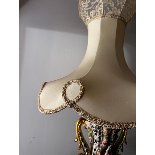 Ceramic Capodimonte Lamp Pair With Giant 50s Shades For Sale - Image 7 of 9