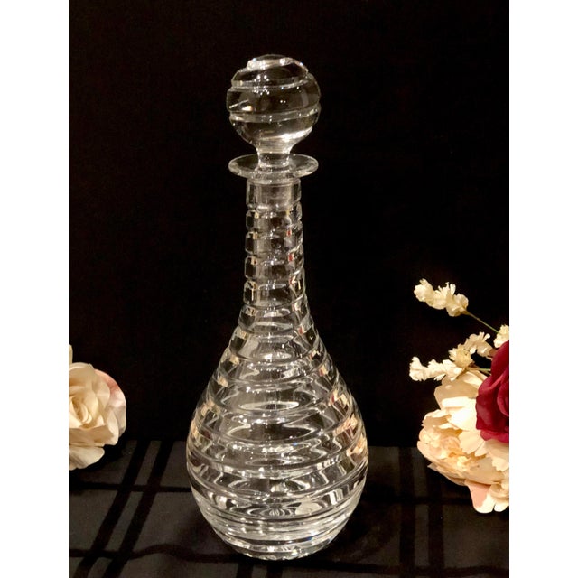 Vintage Block Crystal Decanter With Deep Coil Cuts 13.5 Inches Tall