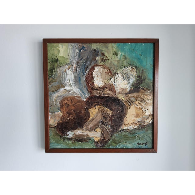 Vintage Mid-Century Modern Still Life Mushroom Painting by Swedish Artist Marianne Bos Mareng 1971 For Sale - Image 10 of 12