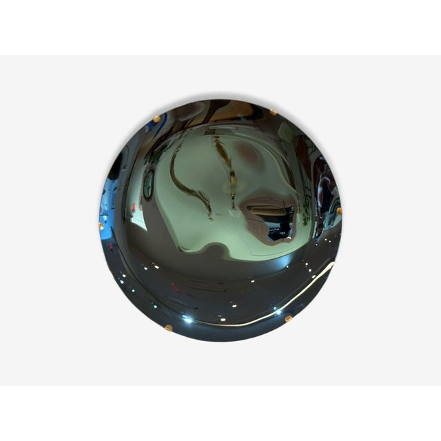 Contemporary Contemporary, Modern Space Age Wall Mirror, Blue Concave Glass, Brass For Sale - Image 3 of 9