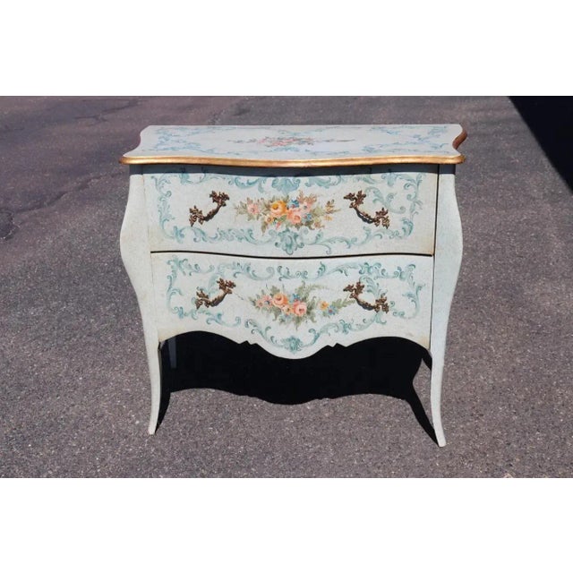 1950s Robin's Egg Blue Venetian Paint Decorated Distressed Italian Commode Circa 1950 For Sale - Image 5 of 13