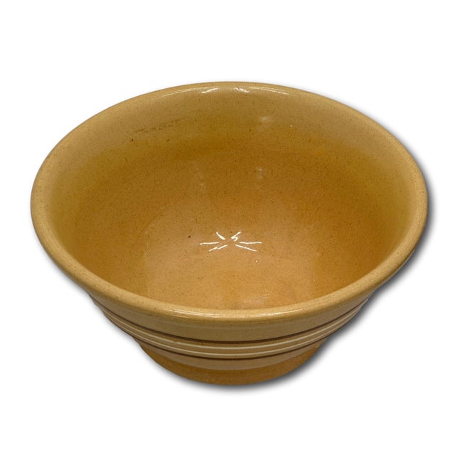 Nice Antique Thick & Heavy 9.25 Inch Brown & White Banded Yellow Ware Kitchen Batter Mixing Bowl Late 1800s For Sale - Image 13 of 14