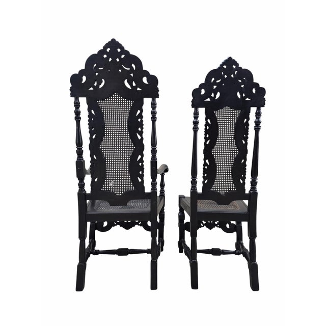 Victorian Antique Victorian Carved Walnut Caned Throne Chairs by Michigan Chair Company – Set of 2 For Sale - Image 3 of 11