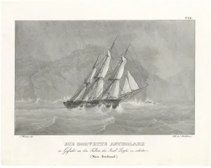 D'Urville, The Corvette Astrolabe in Peril at the Rocks Near Legh Island (New Ireland), 1836, Print
