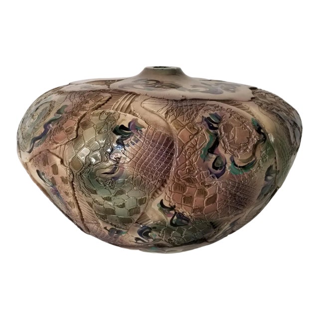 1980s Gail Markiewicz Brutalist Texture Art Patchwork Decorative Vase For Sale