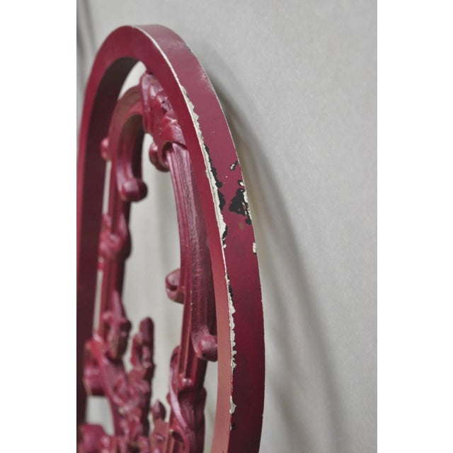 Vintage Hollywood Regency Victorian Style Red Cast Metal Dining Chairs Set of 4 For Sale - Image 9 of 16
