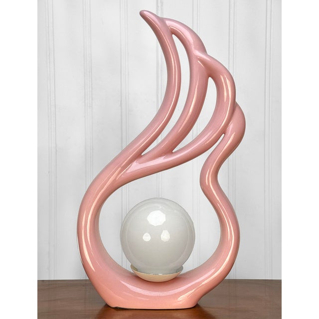 Vintage Art Deco Flamingo Mauve Pink Porcelain Orb Table Lamp For Sale - Image 4 of 9