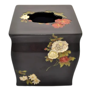 Vintage Boho Chic Floral Resin Serena Black Tissue Cube Cover Box
