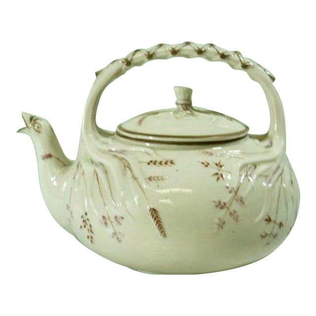 Antique Irish Belleek Teapot | First Black Mark | Grass Pattern | C. 1863–1890 For Sale