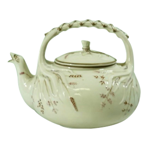 Antique Irish Belleek Teapot | First Black Mark | Grass Pattern | C. 1863–1890