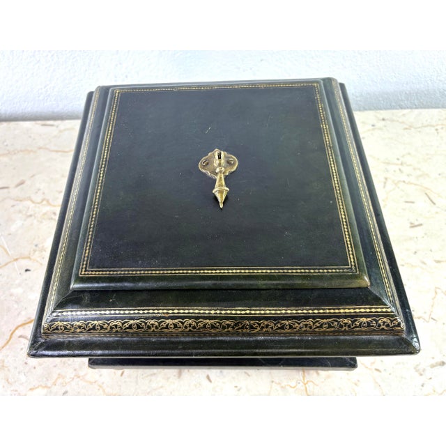 Animal Skin Mid 20th Century Italian Tooled Leather Dresser Box For Sale - Image 7 of 11