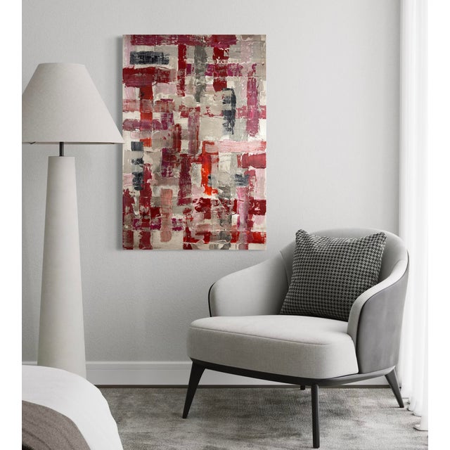 In Good Fight, J. Kent Martin constructs a richly layered composition of deep reds, blush tones, and muted neutrals,...