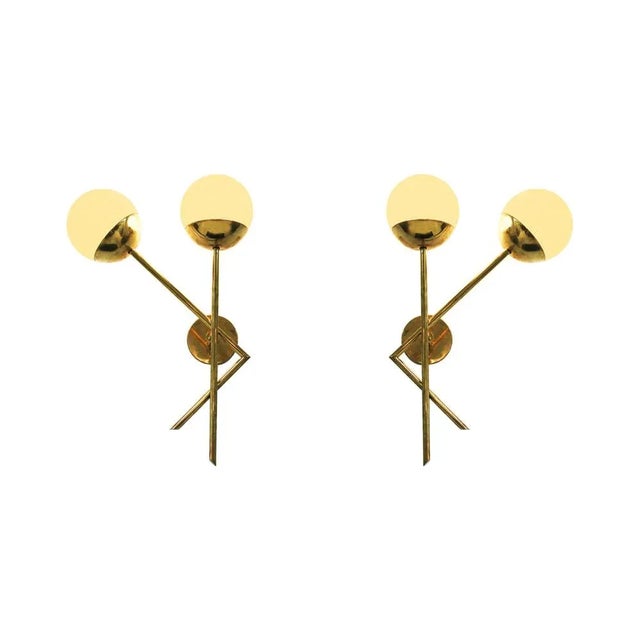 Gold Mid-Century Italian Modern Style Brass and Glass Sconces, Set of 2 For Sale - Image 8 of 11