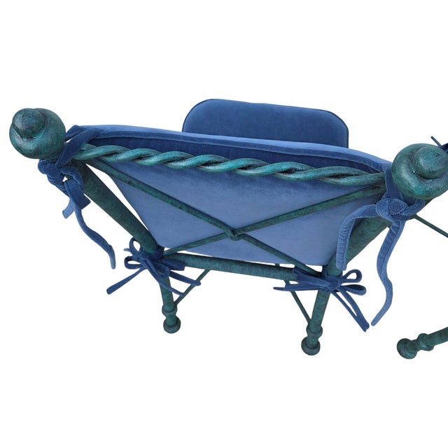 2 Vintage Pompeii Babylon Designer Side Chairs Twisted Aluminum Faux Verdigris For Sale - Image 12 of 14