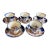 Antique Gaudy Welsh Crescent Pinwheel Flow Blue Cups & Saucers, Set of 5, Circa 1840s For Sale