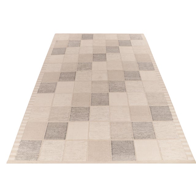 Mid-Century Modern Scandinavian Style Kilim in Beige, Gray High-low Geometry by Rug & Kilim 6x9 For Sale - Image 3 of 7