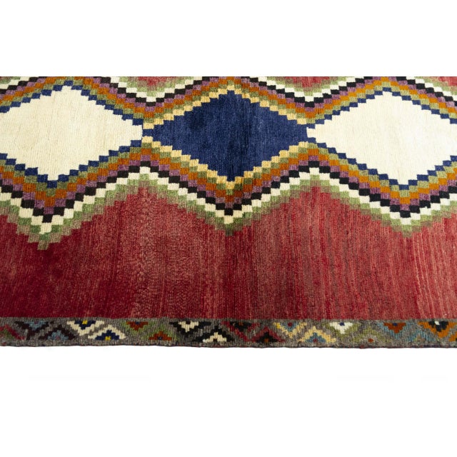 Textile Hand-Knotted Gabbeh Rug with Geometric Medallion For Sale - Image 7 of 11
