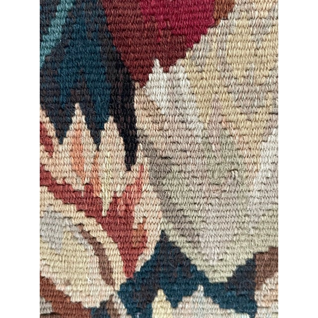 Antique Belgian Wool Tapestry Pillow With Tassels Feather Down For Sale In Miami - Image 6 of 7