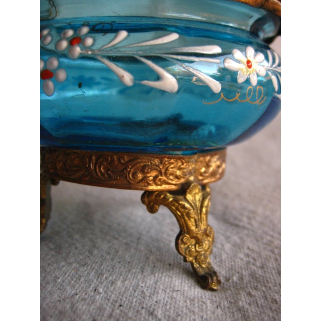 Blue French Napoleon III Enabled Glass Pocket Watch Holder 19 Century For Sale - Image 8 of 10